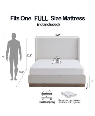 Textured Canvas Wingback Platform Bed