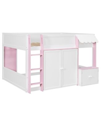  Full Loft House Bed with Playhouse & Storage, Modern Wood Cabin Bed for Kids/Teens