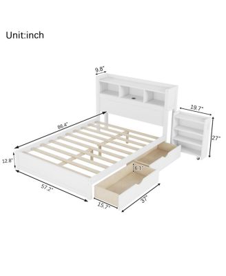 Full Size Wood Bed with Drawers, Storage Headboard & Cabinet