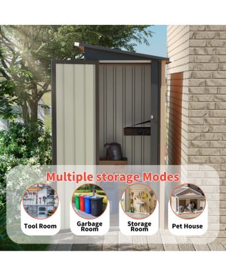 4.27 FT x2.42 FT Metal Garden Shed 5 X 3 FT Pent Roof with Side Hinge Door