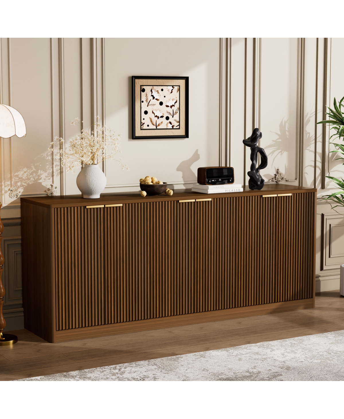 Streamdale Furniture 67-inch Modern Wavy Sideboard Walnut Storage Cabinet