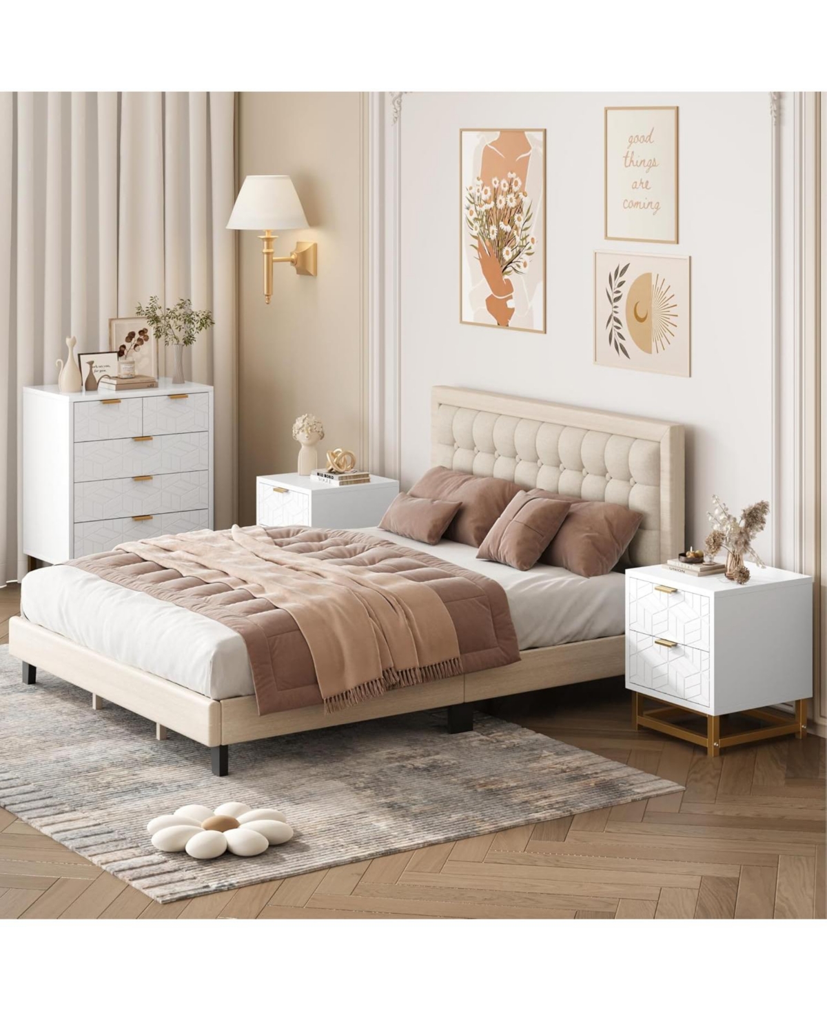 gaomon 5-drawer wood dresser for bedroom, wide modern storage chest for home.