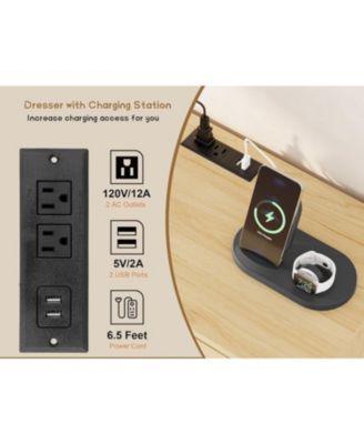 6 Rattan Drawer Dresser with USB Ports and Outlets, Storage Chest of Drawers for Bedroom, Living Room, Hallway, Bedside, Dining Room