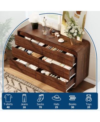 6-Drawer Dresser, 47 Wide Modern Wooden Storage Chest for Living Room, Hallway