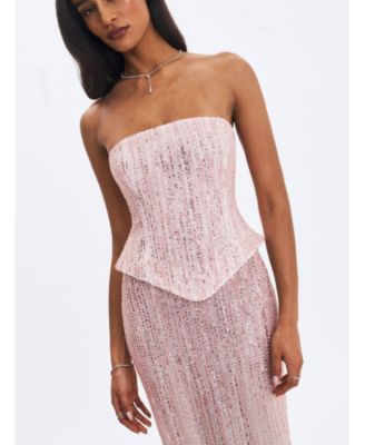 Women's Tosca Pink-to-White Beaded Gradient Strapless Maxi Dress