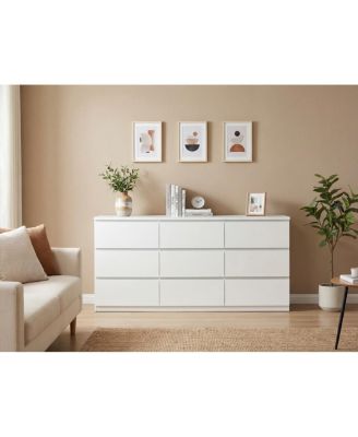  9 Drawer Modern White Matte Wood Dresser for Bedroom & Living Room