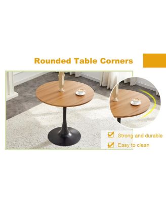 Round Dining Table, 31.5" Tulip Bistro Table with Metal Pedestal (Faux Wood)