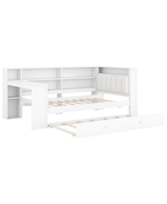  Wood Twin Platform Bed with Storage, Trundle, Charging, LED, Desk, Headboard