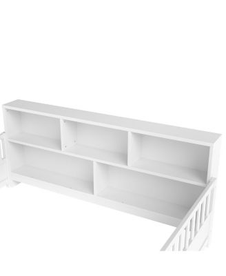  Wooden Floor Bed With Fence Guardrail & Side Storage