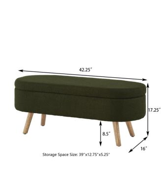 Luxury Oval Boucle Storage Ottoman Bench with Wood Legs