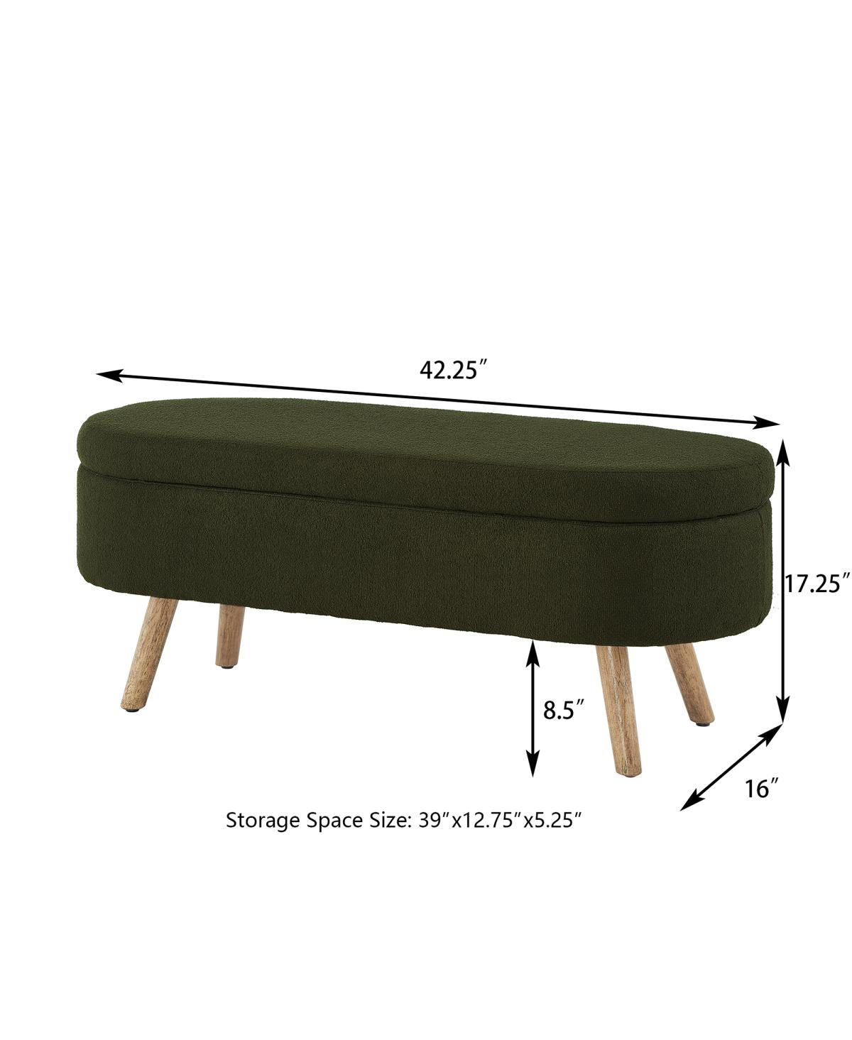 Streamdale Furniture Luxury Oval Boucle Storage Ottoman Bench with Wood Legs