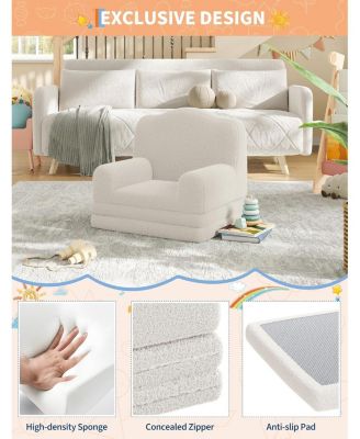 Kids Couch, 2-in-1 Comfy Toddler Couch Fold Out, Convertible Sofa to Lounger Foam Kids Chair with Soft Sherpa