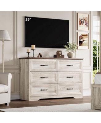 6-Drawer Dresser, Farmhouse Wooden Storage Chest with Wide Handles for Bedroom, Living Room