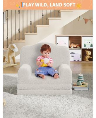 Kids Couch, 2-in-1 Comfy Toddler Couch Fold Out, Convertible Sofa to Lounger Foam Kids Chair with Soft Sherpa