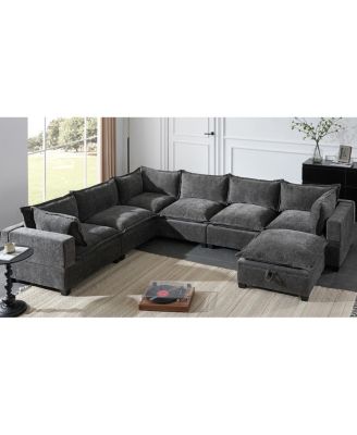 117 inches Modular Sectional Sofa with Storage Ottoman, 7 Seat U Shaped Couch