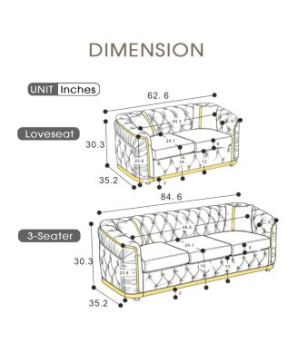 Streamdale Mid Century Modern Chesterfield Loveseat Couch