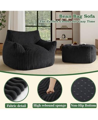 Ergonomic Corduroy Lounge Chair with Ottoman