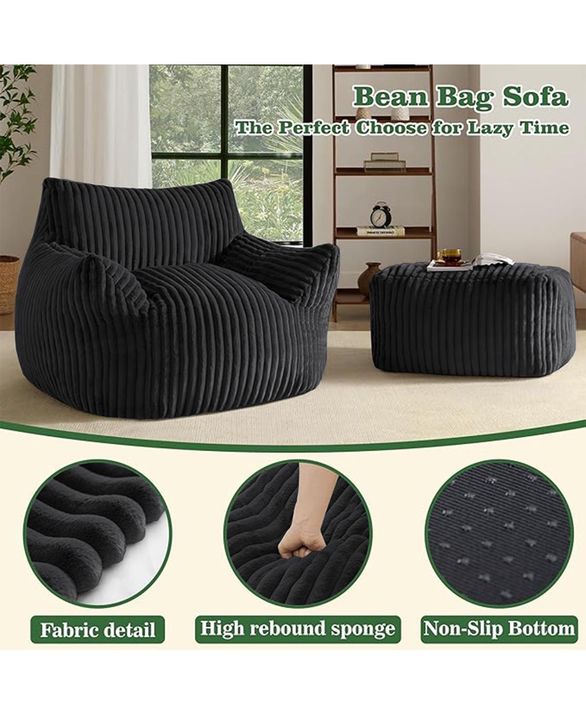 Streamdale Furniture Ergonomic Corduroy Lounge Chair with Ottoman