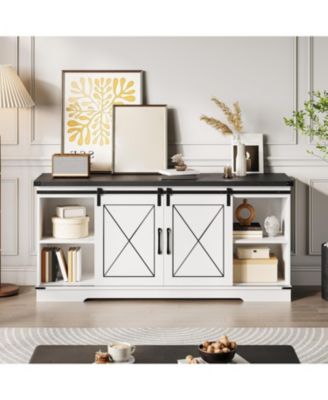 Farmhouse 59" TV Stand Up to 65 Inches, Mid Century Modern TV Entertainment Center with Storage Cabinets