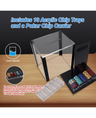 1,000pcs Poker Chip Cases, Casino Grade Acrylic Poker Chips Carrier with 10 Poker Chip Trays