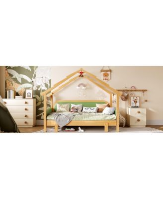 Twin Size Wood Treehouse Bed with Soft Cushion Rails