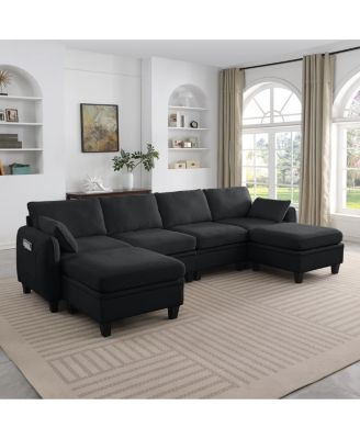  109 Contemporary L-Shaped Chenille Sectional Sofa with Storage Ottoman