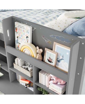 Loft Bed with Multi-Storage Shelves & Curtain, Chalkboard