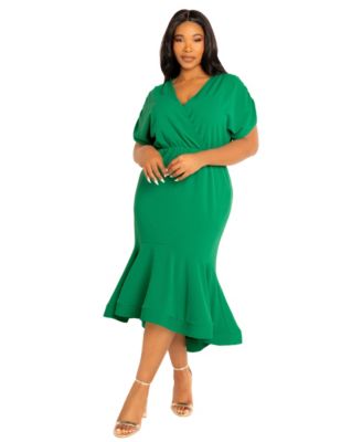 Plus Size V-Neck Flounce Midi Dress
