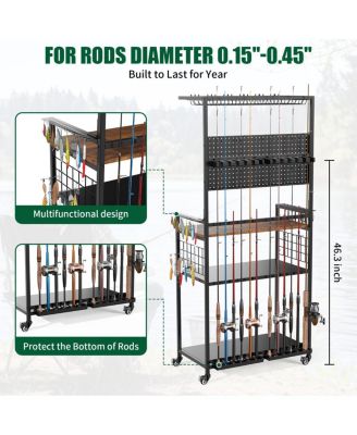Fishing Rod Storage Rack & Tackle Organizer Cart with Wheels