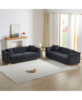 35 inches 3-Seater Chesterfield Rolled Arm Velvet Modern Sofa for Living Rooms & Offices.