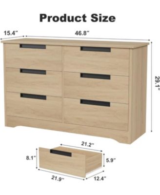 6 Drawer Dresser for Bedroom, Modern 6 Chest of Drawers with Embedded Handles Design, Wooden Dresser Organizer for Living Room.