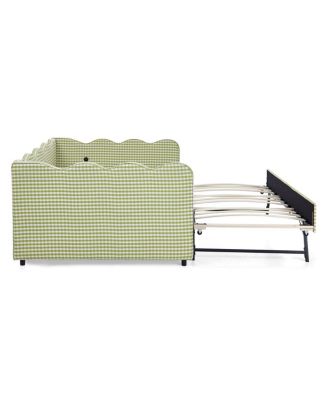 Cozy Gingham Daybed with Twin Trundle, USB Port, Linen Fabric