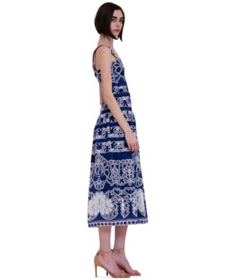 Women's Square Neck Drop Waist Midi Lace Dress