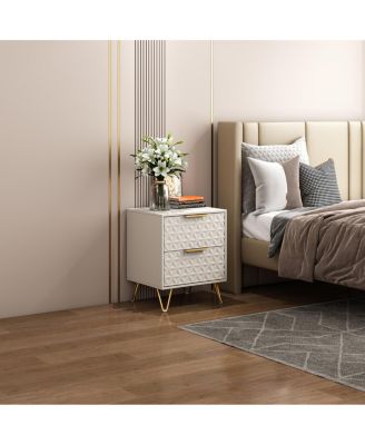 Streamdale Set of 2 Light-Luxury Wall-Mounted Nightstands with 2 Drawers & Gold Accents