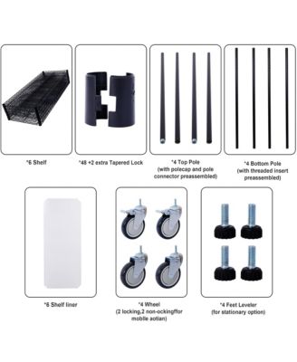 6-Tier Metal Wire Shelving Unit, Heavy Duty Adjustable Storage Rack with Wheels, Shelf Liners, 6000lbs Capacity for Commercial Grade - Black