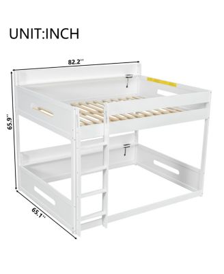 Queen Over Bunk Bed with Storage Shelves and USB Ports