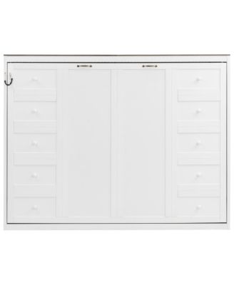 Queen Size Murphy Bed with LED Light, Foldable Cabinet