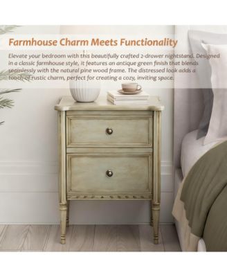 Wood 2 Drawer Farmhouse Nightstand with Antique Finish