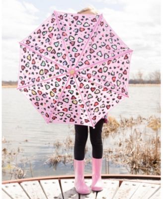 Girl Color-Changing Umbrella Hearts Print