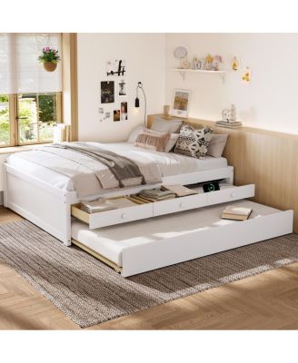 Full Platform Bed with Trundle, 2 Drawers, Power Strip