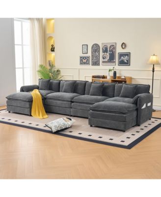 Modular Sectional Sofa, Oversized Deep Seat U Shaped Couch Set, 4-Seater Comfy Cloud Couches with Movable Ottomans, DIY Combination
