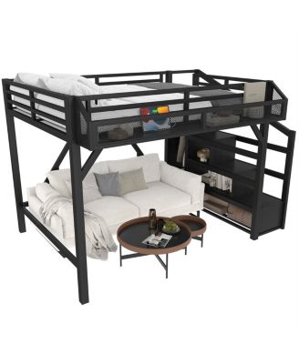 Full Loft Bed with Storage Stairs, Shelves, Wardrobe, USB, LED Lights