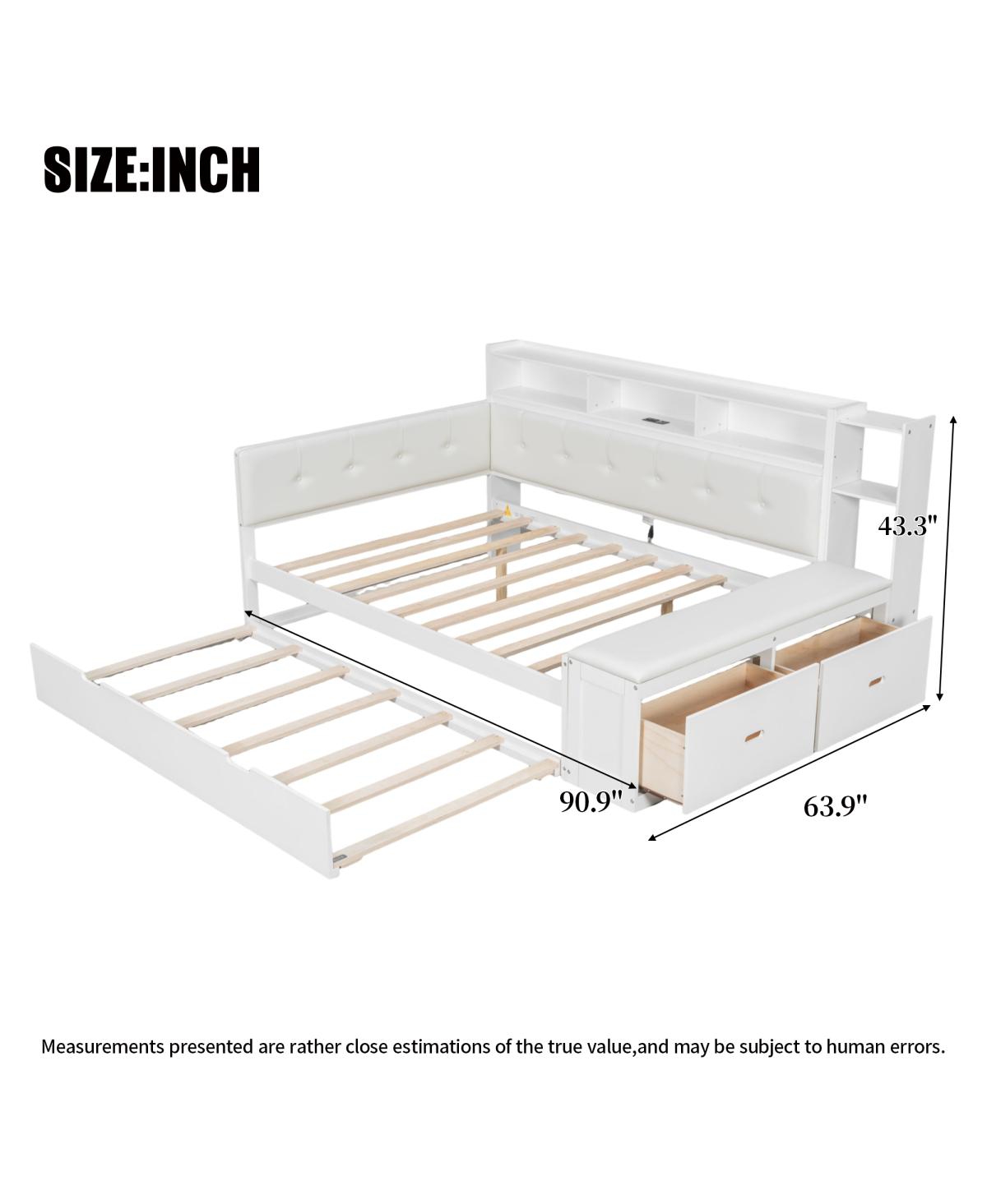 Streamdale Furniture Full Size Wood Daybed with Trundle, Storage, Charging Station, Cushion