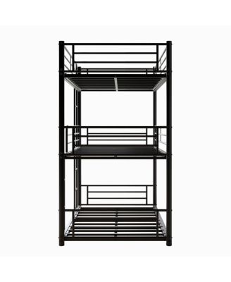 Sturdy Metal Triple Bunk Bed with Guardrails & Ladders