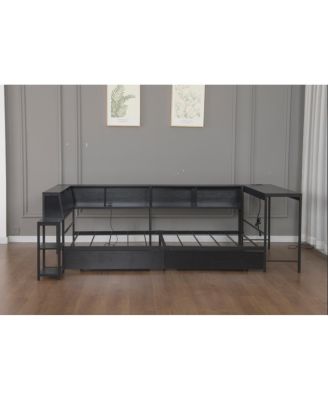 Streamdale Corner Bed Frame   with Bookcase, LED, Charging Station
