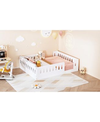 Wood Full Size Platform Bed with Guardrail