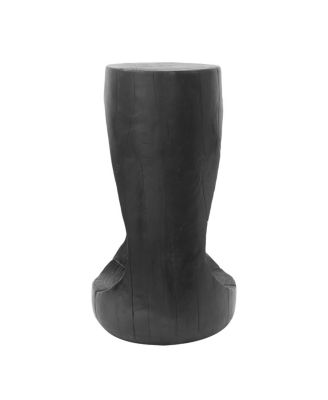 Outdoor Side Table, Hollow Design, Patio Garden Stool, Black Concrete