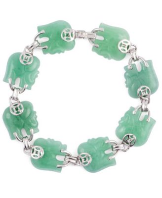 Green Jade Elephant (15 x 15mm) Station Bracelet in Sterling Silver