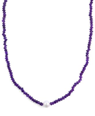 Amethyst (5mm) and Freshwater Pearl (9.5-10.5mm) Necklace in Sterling Silver