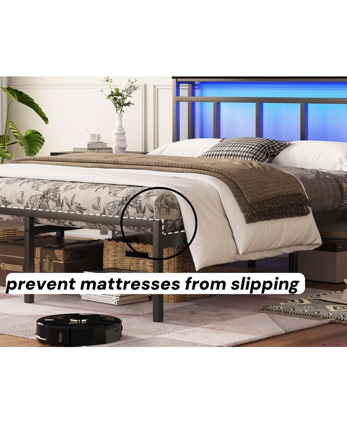 Streamdale Furniture 14" Twin Bed Frame w/ Storage Headboard, Usb-c, Led Light